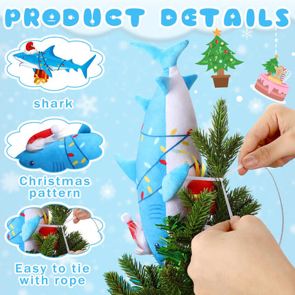 Meooeck Christmas Shark Plush Tree Topper 10 Inch Large Funny Christmas Plush Hanging Tree Ornament for Kids Christmas Tree Topper Decoration Curtain Tie Wine Bottle Decor for Holiday Party Favors