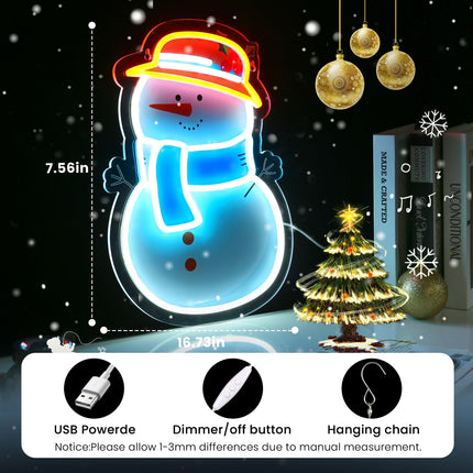 Snowman Neon Sign Christmas LED Sign Light with Acrylic Board,Art Wall Decorative Night Light for Indoor Party Kids Bedroom Wedding Bar Pub Club Christmas Decor