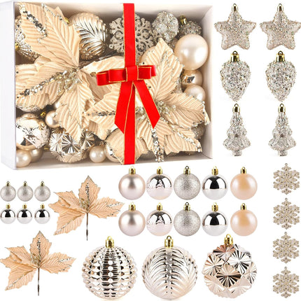 60 Pcs Christmas Ball Ornaments Set,Champagne Gold Shatterproof Plastic Christmas Tree Ornaments Balls for Indoor and Outdoor Holiday Party Wedding Thanksgiving Christmas Decoration