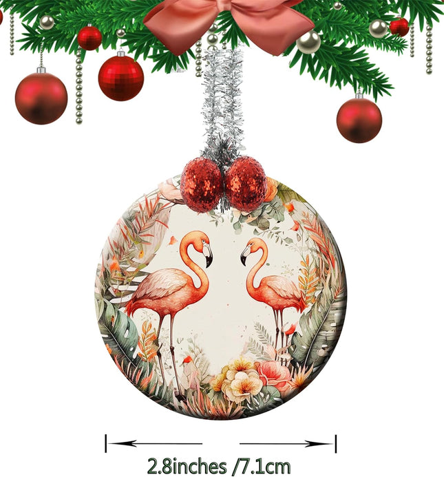 Ceremic Ornaments Crafts Round Porcelain Christmas Decorations Home Hanging Jewelry Souvenir Flamingos Circle Christmas Wreath