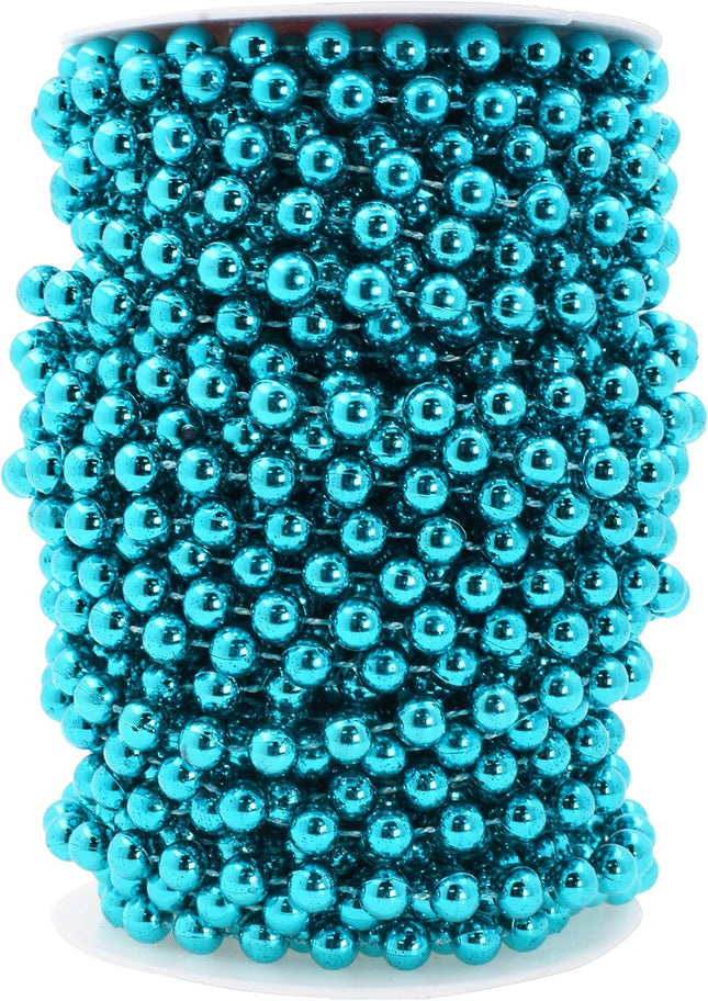 Mandala Crafts Faux Teal Pearl Beads Garland - 8mm 20 Yds Teal Pearl Strands Spool Pearl String Bead Roll for Wedding Party Christmas Tree Decoration