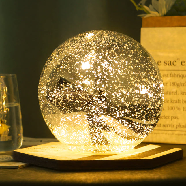 Lighted Mercury Glass Ball Table Lamp, Silver Cordless Glass Orb Christmas Decor Ball Led Light Globe, Modern Light Up Battery Operated Sphere Glass Night Light for Home Bedroom Indoor Decor, Middle