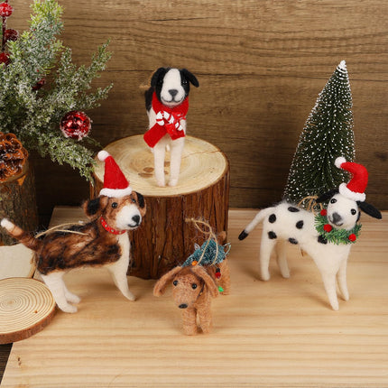 Juegoal Christmas Felt Dogs Ornaments Set of 4, Xmas Wool Puppy Hanging Decor, Felt Animal Crafts Woodland Cute Christmas Tree Wreath Decor for Home Party Supplies