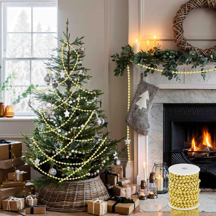 33 Feet Christmas Tree Beads Garland Artificial Pearls Beads Garland Plastic Pearl Strands Chain Beaded Garlands for Holiday Décor and Christmas Party Wedding DIY Decoration Supplies (Gold)