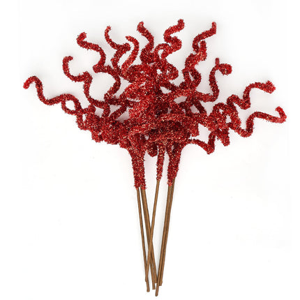 Christmas Tree Picks Curly Sprays 17 inches Set of 6 Red Xmas Tree Topper Christmas Ornaments Decorations