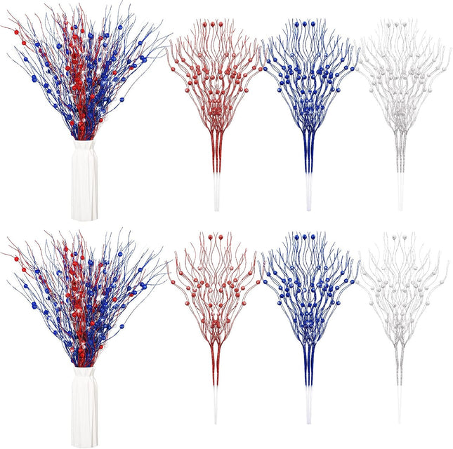 Giegxin 16 Pack Christmas Picks and Sprays, 17 Inches Christmas Berry Stem Branches for Christmas Tree Filler Decorations, Xmas Glittery Twigs Ornaments for Holiday Winter Decor(Red, Blue, White)