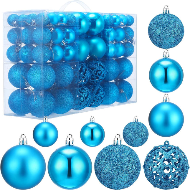 Yunsailing 100 Pcs Christmas Ball Ornaments Decorative Hanging Baubles Set Christmas Balls Xmas Seasonal Decorative Pendants for Christmas Tree Holiday Wedding Party Decorations (Lake Blue)