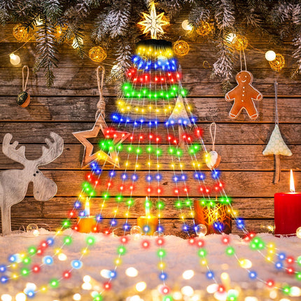 Christmas Tree Lights with Ring 400LED Christmas String Lights with Bethlehem Star Topper 6.6FT x 20 Lines Waterfall Tree Lights 8 Modes & Waterproof Tree Lights for Yard Indoor Outdoor Xmas Decor