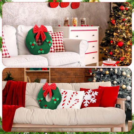 Marsui Christmas Wreath Pillow 13 Inch Soft Plush Christmas Shaped Decorative Pillow for Xmas Holiday Party Couch Sofa Home
