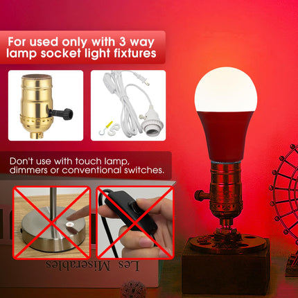 Briignite 3 Way Red Light Bulbs, 3 Way LED Light Bulbs 30 70 100W Equivalent, Red 3 Way Light Bulbs, Three Way A19 Light Bulbs E26 Medium Base, Christmas Light Bulbs, 2Pack