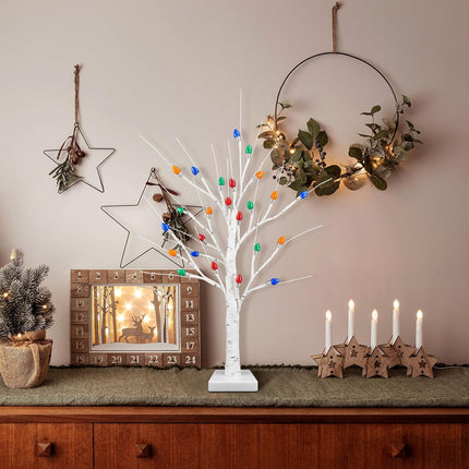 [ Timer ] Ruidazon 2 Pack Lighted Birch Tree, 26" Christmas Birch Tree with 24 Led Red Green Orange Blue Lights Battery Operated Small Christmas Table Tree for Home Christmas Indoor Decoration