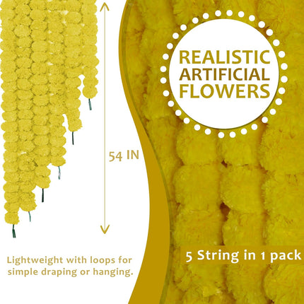 The Art Box 10 Pcs - 4.5 feet Artificial Marigold Garland Halloween Decorations Wedding Fake Flowers Fall Garland Christmas Decor Garland Strands, Lemon Yellow