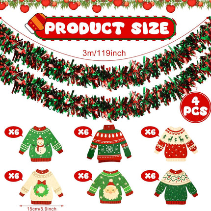 39.4ft Christmas Ugly Sweater Tinsel Garland Christmas Ugly Sweater Party Garland Ugly Sweater Party Decorations for Home Christmas Xmas Holiday Party Seasonal Decorations