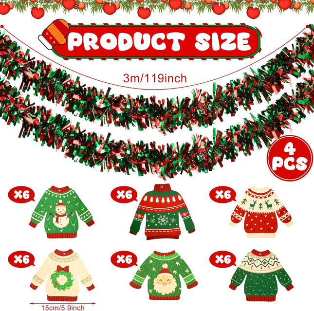 39.4ft Christmas Ugly Sweater Tinsel Garland Christmas Ugly Sweater Party Garland Ugly Sweater Party Decorations for Home Christmas Xmas Holiday Party Seasonal Decorations