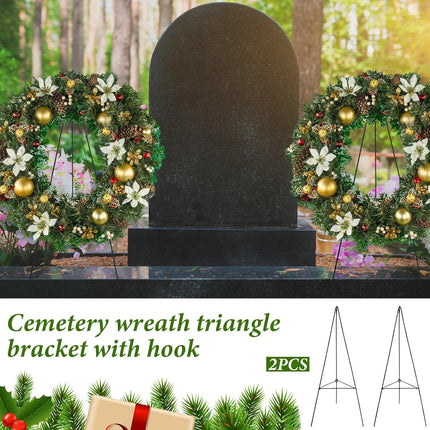 Soaoo Christmas Wreath Stand Christmas Wreath Holder Metal Easel for Cemetery Grave Flower Holder Gravestone Wreath Stand for Grave Marker Gravestone Flowers Decorations (4,30inch)
