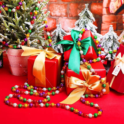 Hicarer 15 Feet Christmas Multi-Color Beaded Garland Christmas Tree Garland Plastic Beads Pearl Bead Garland Red Green Gold Glitter Beaded Garland for Christmas Tree Ornament (Classic Colors,1 Piece)