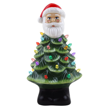 Mr. Christmas Nostalgic Ceramic Christmas Tree with LED Lights Indoor Decoration, 8 Inches, Santa