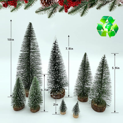 Rainmae 8Pack Tabletop Small Flocked Artificial Christmas Tree, Artificial Xmas Pine Tree, Mini Snow Covered Faux Tree with Wooden Bases for Xmas Holiday Party Home Handicraft Decor Desktop Ornaments