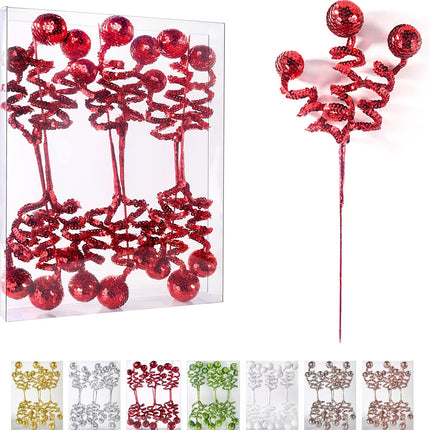 6PC Set Red Christmas Tree Decoration Sequins Ball Curly Pick, Christmas Tree Decorations Christmas Tree Topper Star Home Office Perfect Party Decorations s