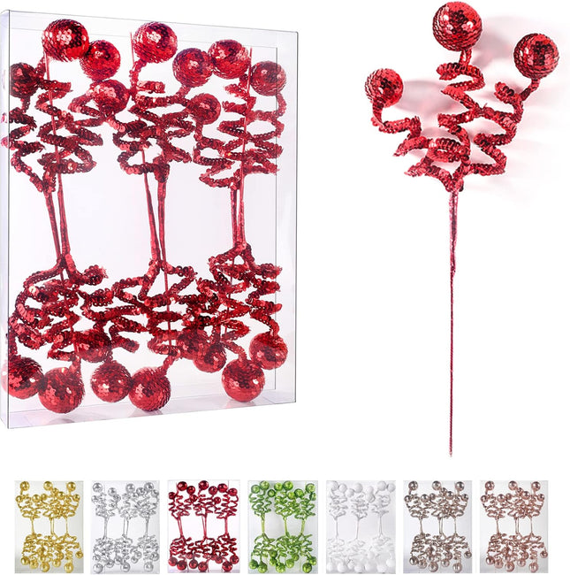 6PC Set Red Christmas Tree Decoration Sequins Ball Curly Pick, Christmas Tree Decorations Christmas Tree Topper Star Home Office Perfect Party Decorations s