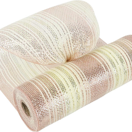 MEEDEE Christmas Mesh Ribbon for Wreath Gold Silver and Rose Gold Ombré Deco Mesh 10 Inch Christmas Metallic Mesh Crafts Supplies for Xmas Tree Garland Staircase Mailbox Centerpiece Swag (30 Feet)