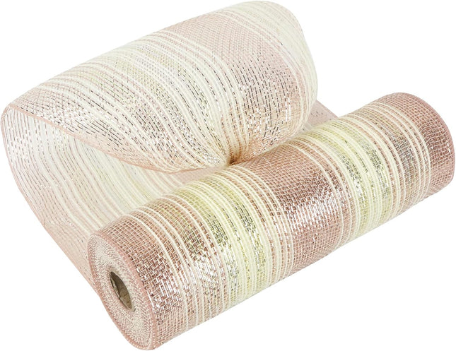 MEEDEE Christmas Mesh Ribbon for Wreath Gold Silver and Rose Gold Ombré Deco Mesh 10 Inch Christmas Metallic Mesh Crafts Supplies for Xmas Tree Garland Staircase Mailbox Centerpiece Swag (30 Feet)