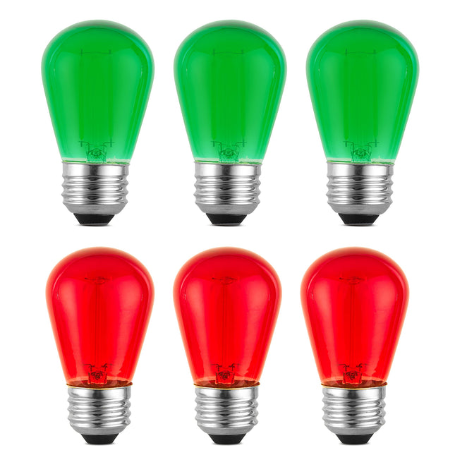 6 Pack Replacement S14 LED Christmas Light Bulbs S14 LED Bulbs for Outdoor String Lights 2W E26 Base Decor Red Light Bulbs Green Light Bulb, String Lights, Window Candle Indoor Outdoor S14 Light Bulbs