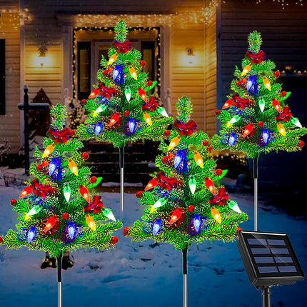4-Pack Solar Pre-Lit Christmas Tree Lights, 8 Modes Outdoor Waterproof Christmas Decorations for Yard, Garden, Pathway, Porch