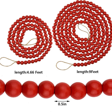 2pcs Wooden Beaded Garlands Christmas Red Bead Garlands Wood Christmas Tree Decorations Garlands Decorative Fireplace Wall Hanging Christmas Wood Beads Garlands for Christmas Party Home Decor (Red)