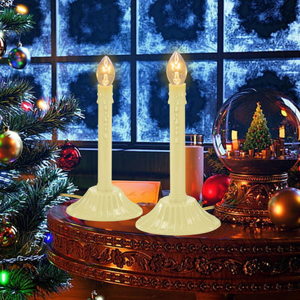 1 Light Christmas Window Candle,2 Pack Flameless Electric Christmas Candle Lights with 4 C7 Clear Bulbs(2 Spare), Plug in Electric Candles for Indoor Window Table Party Christmas Decorotions, Ivory