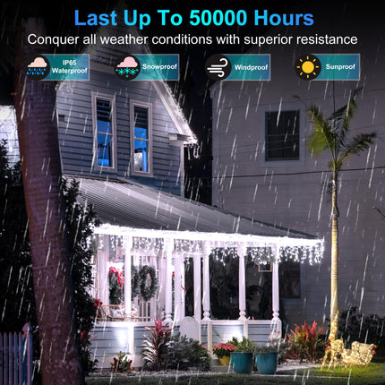 1620 LED Christmas Outdoor Lights with 360 Drops, 164ft Hanging Curtain Lights with 8 Modes Timer & Memory, Waterproof Christmas Fairy Lighs for House Roof Holiday Wedding Christmas Decor (Cool White)