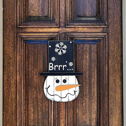 Snowman Sign Christmas Holiday Decoration Door Wall Indoor Outdoor Wooden Hanging (Snowman Brrrr)