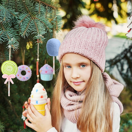 20 Pcs Christmas Felt Wool Dessert Ornaments Set Christmas Tree Felt Hanging Ornament Lollipop Cotton Candy Cake Ice Cream Donut Ornament Holiday Felt Donut Ornaments (Macaron)