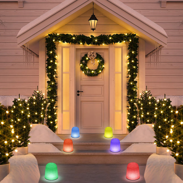 6 Pcs C9 LED Gumdrop Christmas Pathway Lights, Ul Listed, Christmas Walkway Lights Sugar Coated with Warm White Bulbs, Outdoor Christmas Lights for Lawn Yard Garden Outdoor Decor (Rainbow)