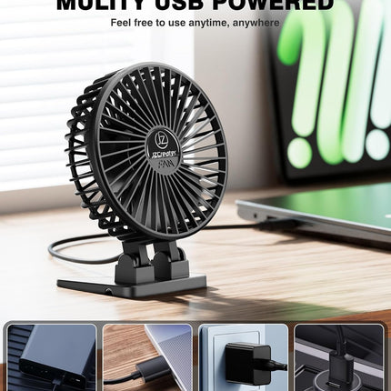 Jzcreater Usb Desk Fan, Mini Fan Portable, 3 Speeds Desktop Table Cooling Fan, Plug In Power Fan, Rotation Strong Wind, Quiet