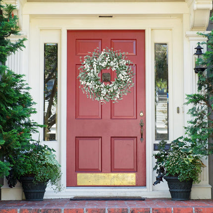 Sggvecsy Artificial Greenery Leaves Wreath for Front Door 22 Inch Greenery Boxwood Wreath Flocked Lambs Ear Wreath with White Berries Spring Summer Wreath for Farmhouse Wall Home Indoor Outdoor Decor