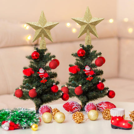 WLLHYF 2 Pack Glitter Mini Star 4 Inch Christmas Tree Topper Decorative Holiday Small Treetop Plastic Ornaments for Christmas Home Decoration Birthday Party(Gold,Red)