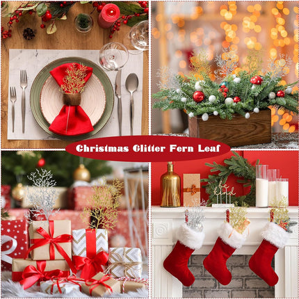 ZYP 30PCS Christmas Glitter Artificial Pine Needles Pine Tree Twig Picks,11.4'' Christmas Tree Picks and Sprays Gold Glitter Branches,Sliver Pine Needles for Embellishing Garland Wreath Decor