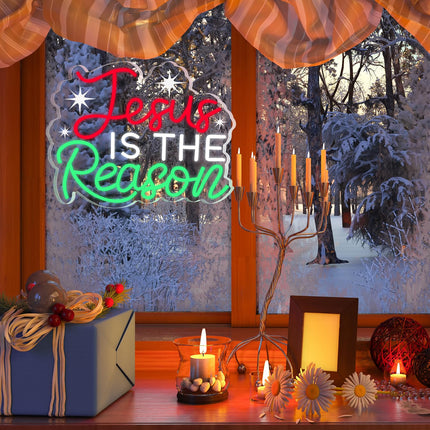 Jesus is the reason neon sign with Adjustable Brightness, christian mural, wall decoration dimmable led neon sign bedroom hallway house home art decoration, birthday christmas led neon light