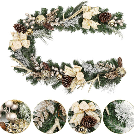 GAOMON Prelit Christmas Garland with 20 Lights, Outdoor Christmas Garland with Gold Christmas Balls Pine Cones Antlers for Fireplace Mantel Porch Indoor Home Holiday Decorations