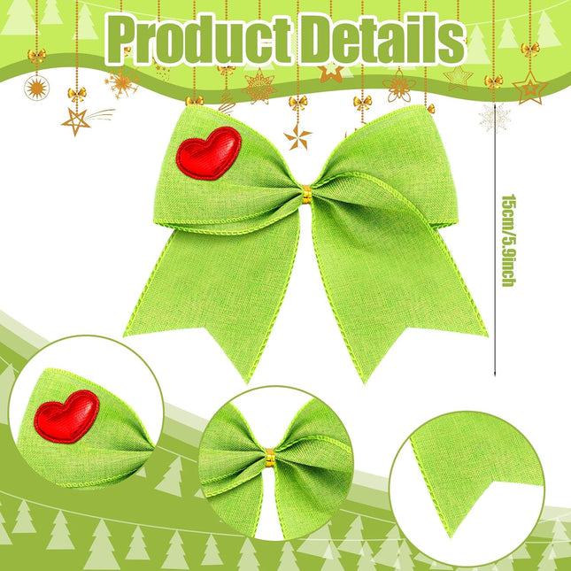 12 Pcs Green Red Christmas Bow 6 Inch Christmas Pre-Tied Lime Green Bow Christmas Tree Decorations Christmas Wreaths Bows for Garland Home Front Door Party Winter Holiday Decor