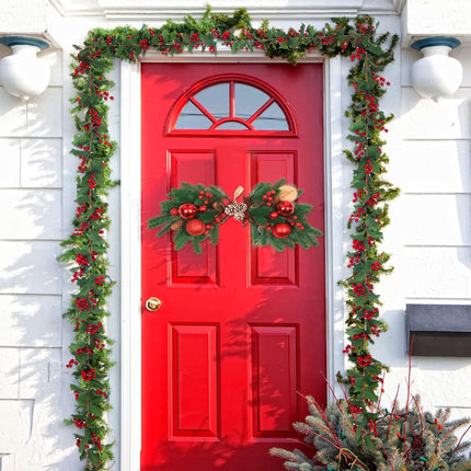 HiiARug Pine and Berry Swag Set of 2, 21" Artificial Christmas Swag Xmas Door Swag with Red Berries Bow Knot for Front Door, Window, Mantels, Wall (Red)