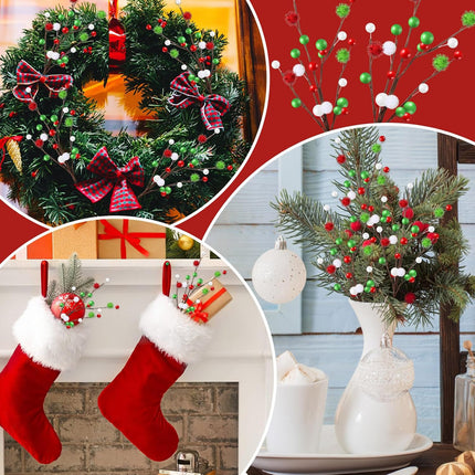 Hotop 6 Pcs 16 Inch Christmas Tree Picks Decorations Red Green Christmas Picks and Sprays Ornaments Floral Branches and Ball Picks for Holiday Xmas Tree Topper