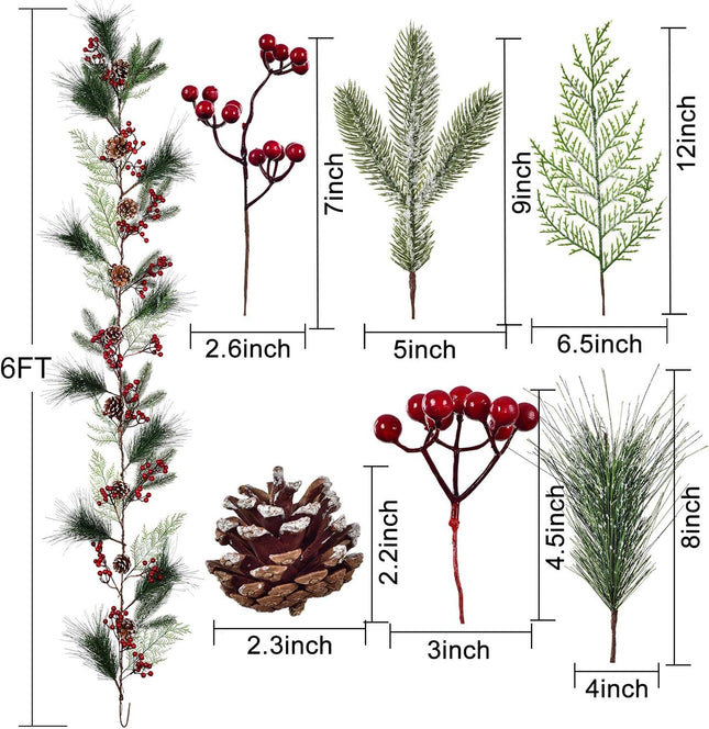 DearHouse 6FT Berry Pine Christmas Garland with Spruce Cypress Berries Pinecones Winter Artificial Greenery Garland for Holiday Season Mantel Fireplace Table Runner Centerpiece Year Decor