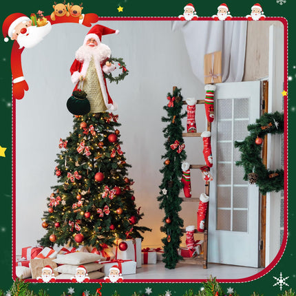 Christmas Santa Treetop 12 Inch Large Christmas Tree Topper with Hat and Clothes Hanging Berry Wreath for Christmas Tree Decorations Party Home Decor(Red)