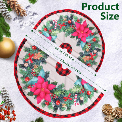Christmas Tree Skirt 48 Inch, Xmas Tree Base Cover Mat with Wreath for Holiday Ornament for Xmas Party Christmas Decorations (Wreath Style, 48 inch/ 120cm)