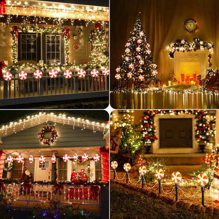 Christmas Lollipop Pathway String Lights, 15.5FT Outdoor Candy Lights with 10 Lights, Connectable Path Lights with Stakes, Festive Waterproof Decoration for Yard, Garden, Xmas Tree