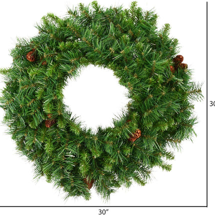 Vickerman 30" Cheyenne Pine Artificial Christmas Wreath with 260 PVC Tips - Indoor and Outdoor Use- Seasonal Holiday Decor - Featuring Pinecones for a Realistic Look