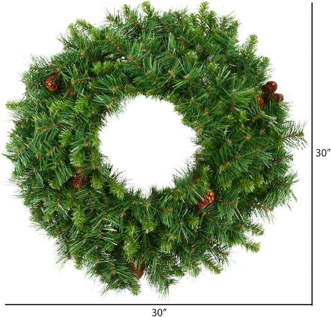 Vickerman 30" Cheyenne Pine Artificial Christmas Wreath with 260 PVC Tips - Indoor and Outdoor Use- Seasonal Holiday Decor - Featuring Pinecones for a Realistic Look