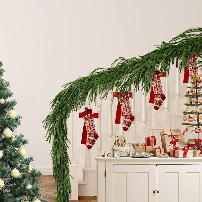 9 Ft (275 Cm) Norfolk Pine Garland - Realistic Faux Pine Christmas Garland for Mantle, Wall, Table, and Holiday Decor, Perfect for Christmas Decorations & s